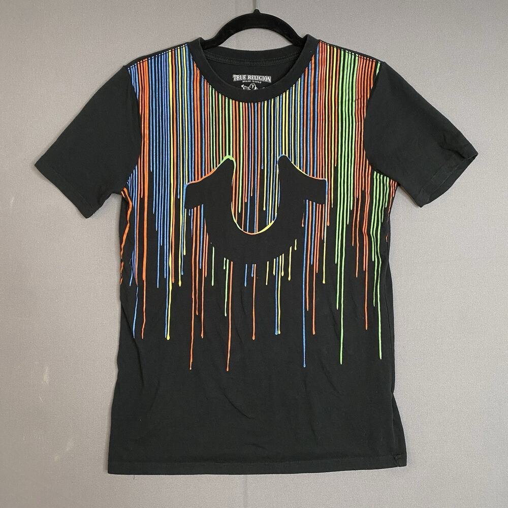 True Religion Youth Rainbow Horseshoe Tee Shirt Graphic Black XL (18-20)